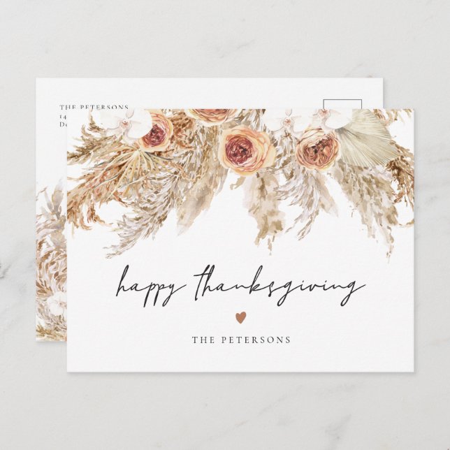 CIERA Boho Terracotta Pampas Thanksgiving Greeting Postcard (Front/Back)