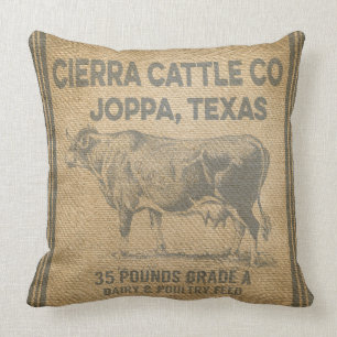 CIERRA CATTLE CO JOPPA TEXAS burlap Styled pillow