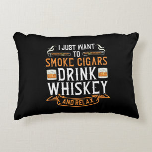 Cigar and Whiskey Quote  Decorative Cushion