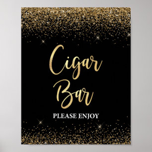 Cigar Bar Sign Black & Gold Glitter Confetti