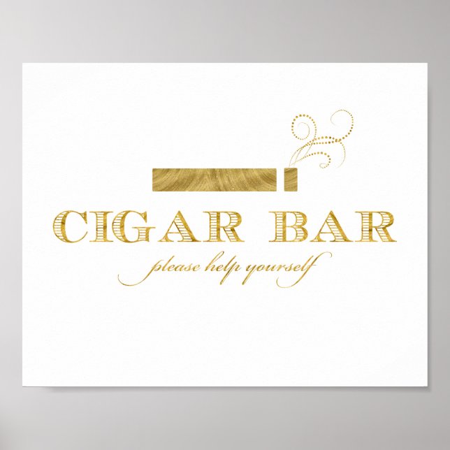 Cigar Bar Sign - Faux Gold Foil Shimmer (Front)