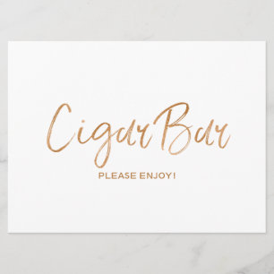 "Cigar Bar" Sign Wedding   Stylish Gold Rose Invitation