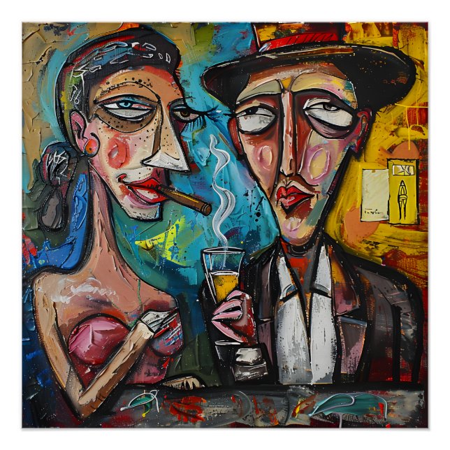 Cigar Lounge Femme Fatale Abstract Expressionism Poster (Front)