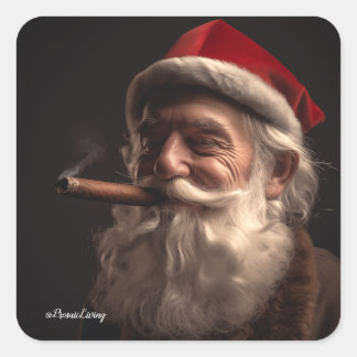 Cigar Santa Square Sticker