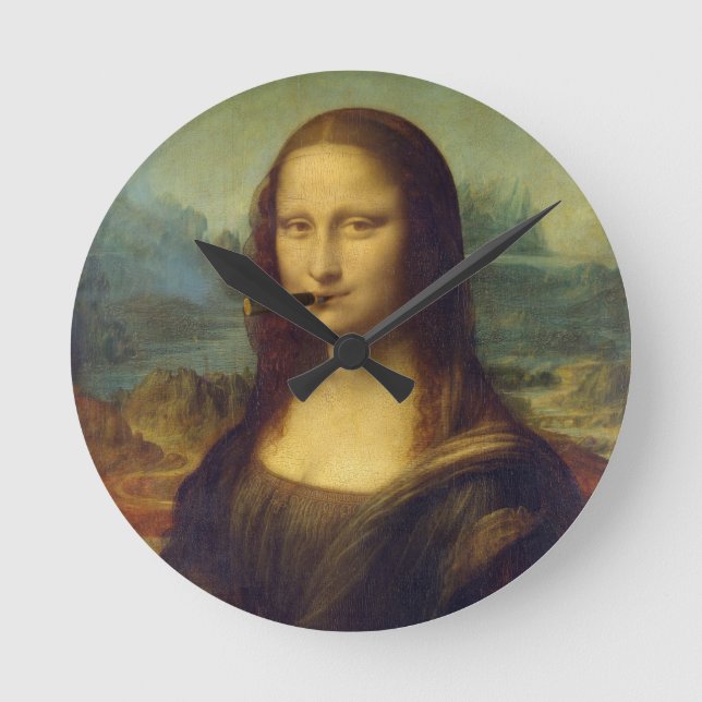 Cigar Smoker Mona Lisa Smoking Puffing Round Clock (Front)