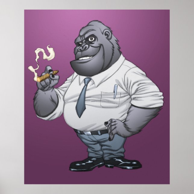 Cigar Smoking Business Man Boss Gorilla by Al Rio Poster (Front)