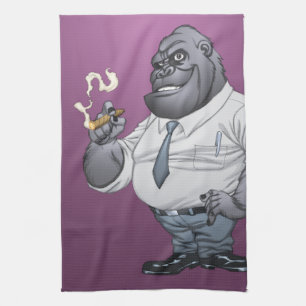 Cigar Smoking Business Man Boss Gorilla by Al Rio Tea Towel