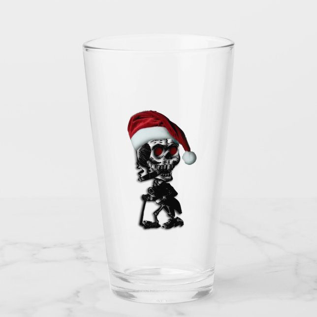 Cigar Smoking Christmas Skeleton Glass (Front)