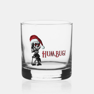 Cigar Smoking Christmas Skeleton Humbug Whiskey Glass