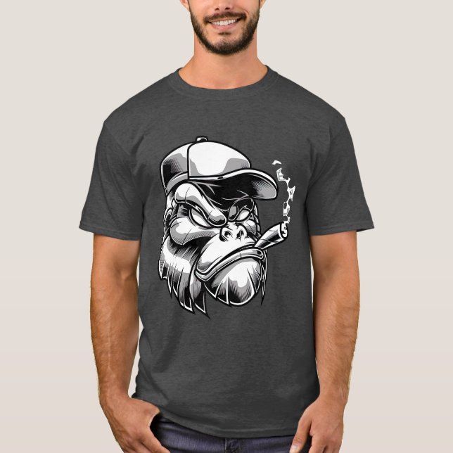 Cigar Smoking Gorilla Silverback Monkey Ape Gift T-Shirt (Front)