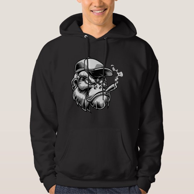 Cigar Smoking Gorilla Silverback Monkey Ape Hoodie (Front)