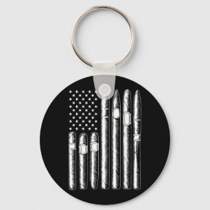 Cigar Smoking Lover Smoker USA Flag American Funny Key Ring