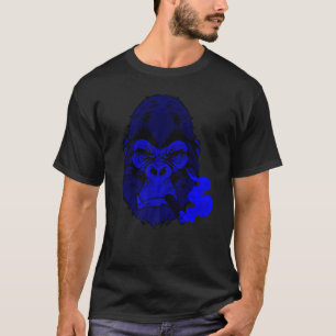 Cigar Smoking Mean Dark Blue Gorilla For Guys Nigh T-Shirt