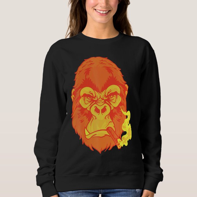 Cigar Smoking Mean Looking Orange Gorilla For Guys Sweatshirt (Front)