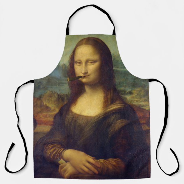 Cigar Smoking Mona Lisa Smoker Fun Fine Art Lover Apron (Front)