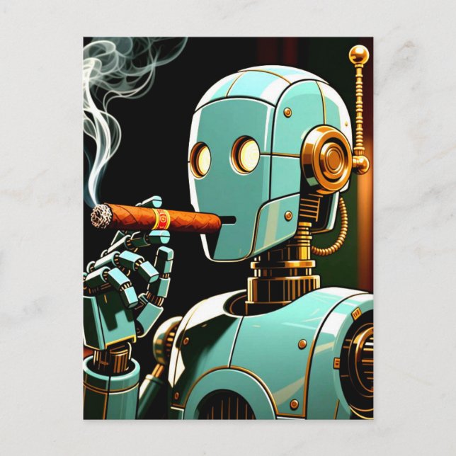 Cigar Smoking Robot Postcard (Front)