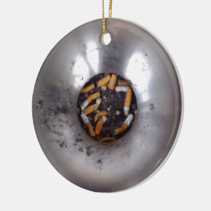 Cigarette Butts in Silver Smokers Ashtray, Funny Ceramic Ornament
