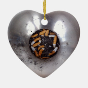 Cigarette Butts in Silver Smokers Ashtray, Funny Ceramic Tree Decoration