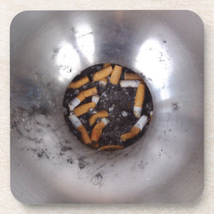 Cigarette Butts in Silver Smokers Ashtray, Funny Coaster