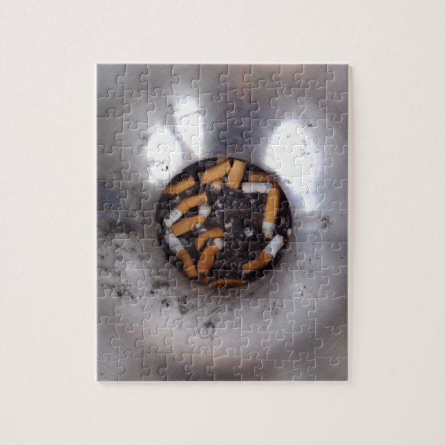 Cigarette Butts in Silver Smokers Ashtray, Funny Jigsaw Puzzle (Vertical)
