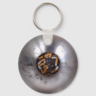 Cigarette Butts in Silver Smokers Ashtray, Funny Key Ring