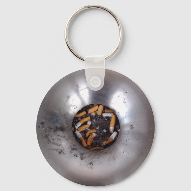 Cigarette Butts in Silver Smokers Ashtray, Funny Key Ring (Front)