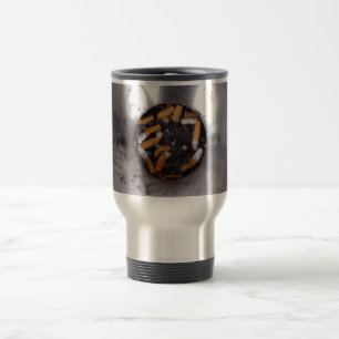 Cigarette Butts in Silver Smokers Ashtray, Funny Travel Mug