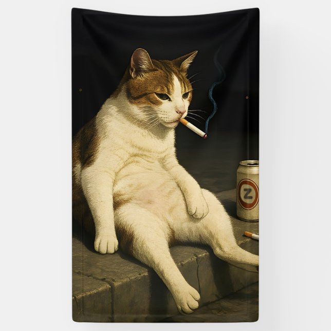 Cigarette Kitten Funny Smoking Cat Gen Z Meme Banner (Vertical)