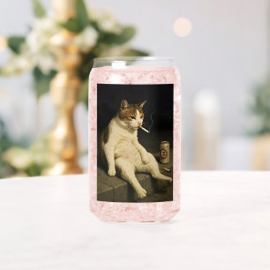 Cigarette Kitten Funny Smoking Cat Gen Z Meme Can Glass