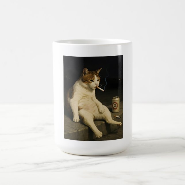 Cigarette Kitten Funny Smoking Cat Gen Z Meme Coffee Mug (Center)