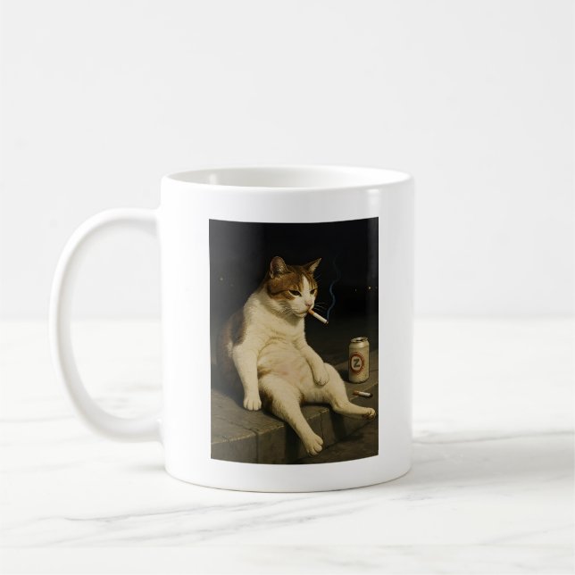 Cigarette Kitten Funny Smoking Cat Gen Z Meme Coffee Mug (Left)