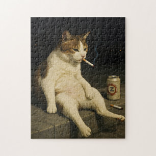 Cigarette Kitten Funny Smoking Cat Gen Z Meme Jigsaw Puzzle