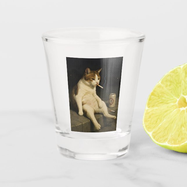 Cigarette Kitten Funny Smoking Cat Gen Z Meme Shot Glass (Front)