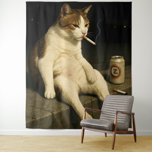 Cigarette Kitten Funny Smoking Cat Gen Z Meme Tapestry (In Situ)