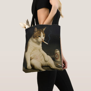 Cigarette Kitten Funny Smoking Cat Gen Z Meme Tote Bag