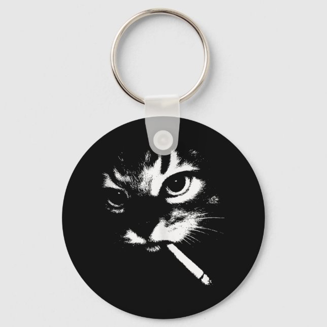 Cigarette Kitten Funny Smoking Cat Meme Gangster C Key Ring (Front)