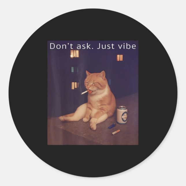Cigarette Kitten Funny Smoking Cat Meme Stud Brain Classic Round Sticker (Front)