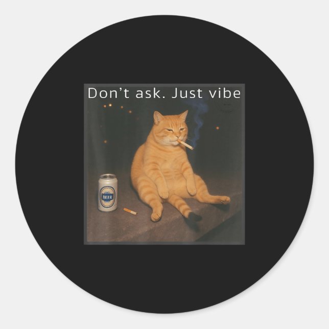 Cigarette Kitten Funny Smoking Cat Meme Stud Brain Classic Round Sticker (Front)