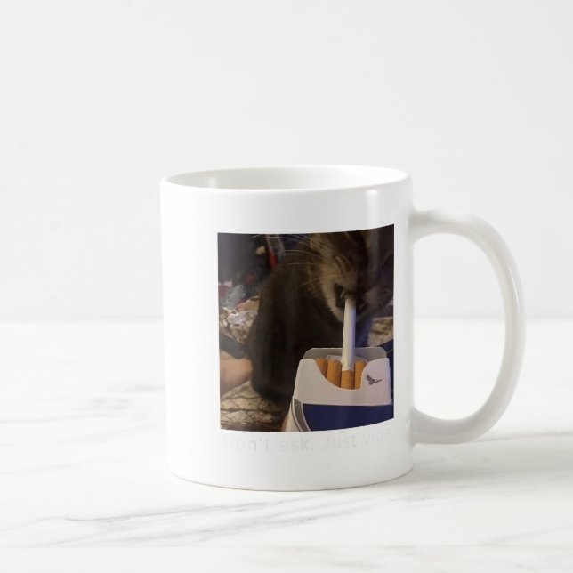 Cigarette Kitten Funny Smoking Cat Meme Stud Brain Coffee Mug (Right)