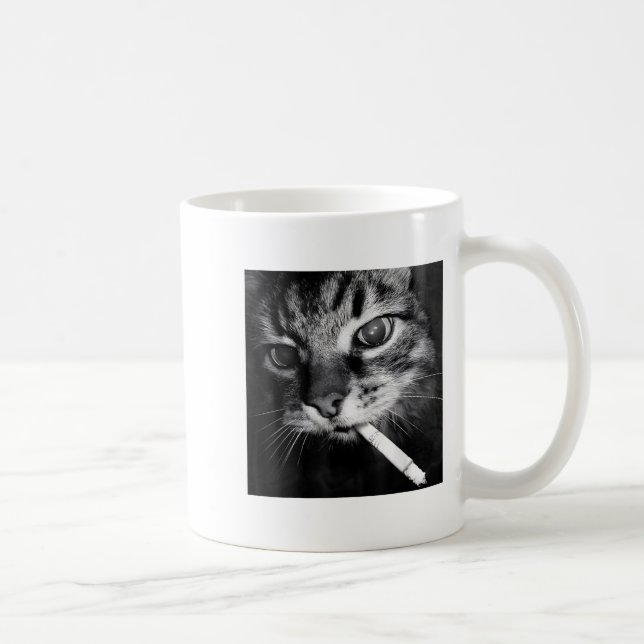 Cigarette Kitten Funny Smoking Cat Meme Stud Brain Coffee Mug (Right)