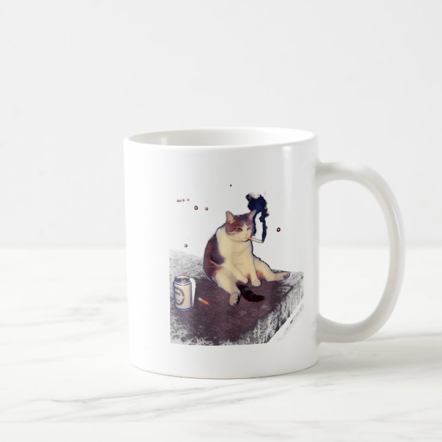 Cigarette Kitten Funny Smoking Cat Meme Stud Brain Coffee Mug (Right)