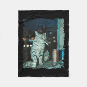 Cigarette Kitten Funny Smoking Cat Meme Stud Brain Fleece Blanket