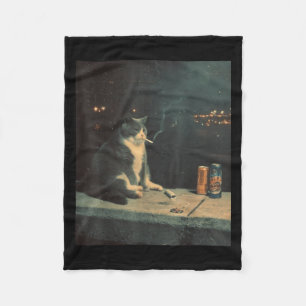 Cigarette Kitten Funny Smoking Cat Meme Stud Brain Fleece Blanket