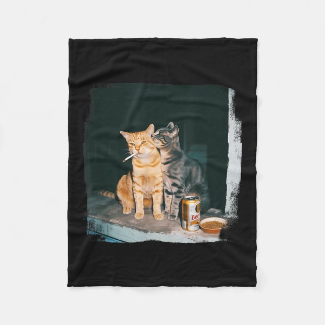 Cigarette Kitten Funny Smoking Cat Meme Stud Brain Fleece Blanket (Front)