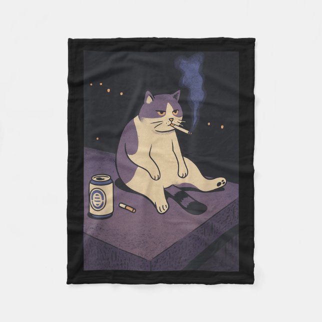 Cigarette Kitten Funny Smoking Cat Meme Stud Brain Fleece Blanket (Front)