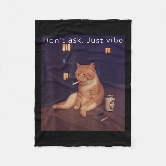 Cigarette Kitten Funny Smoking Cat Meme Stud Brain Fleece Blanket (Front)