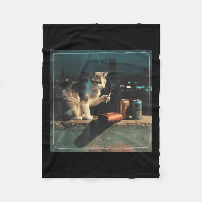 Cigarette Kitten Funny Smoking Cat Meme Stud Brain Fleece Blanket (Front)