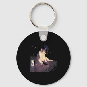 Cigarette Kitten Funny Smoking Cat Meme Stud Brain Key Ring