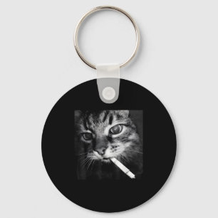 Cigarette Kitten Funny Smoking Cat Meme Stud Brain Key Ring