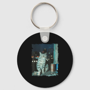 Cigarette Kitten Funny Smoking Cat Meme Stud Brain Key Ring